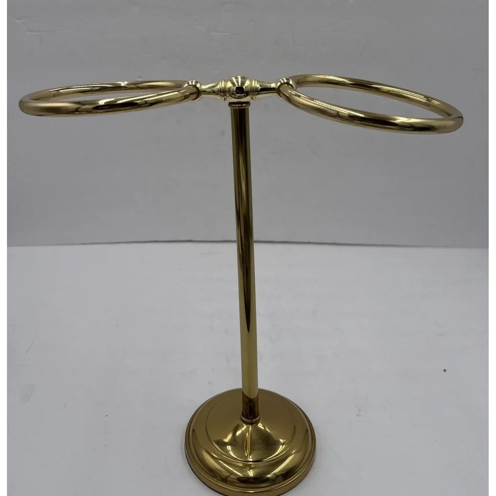 Vintage Brass Standing Double Ring Fingertip Towel Holder Stand Bathroom